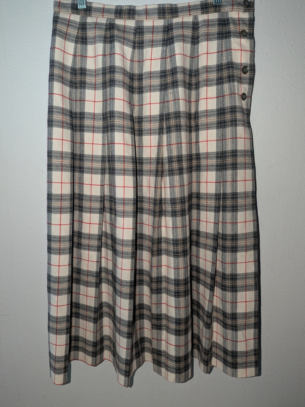 Vintage L.L. Bean 100% Pure Wool Pleated Plaid Midi Skirt - Size 14 (Fits M)